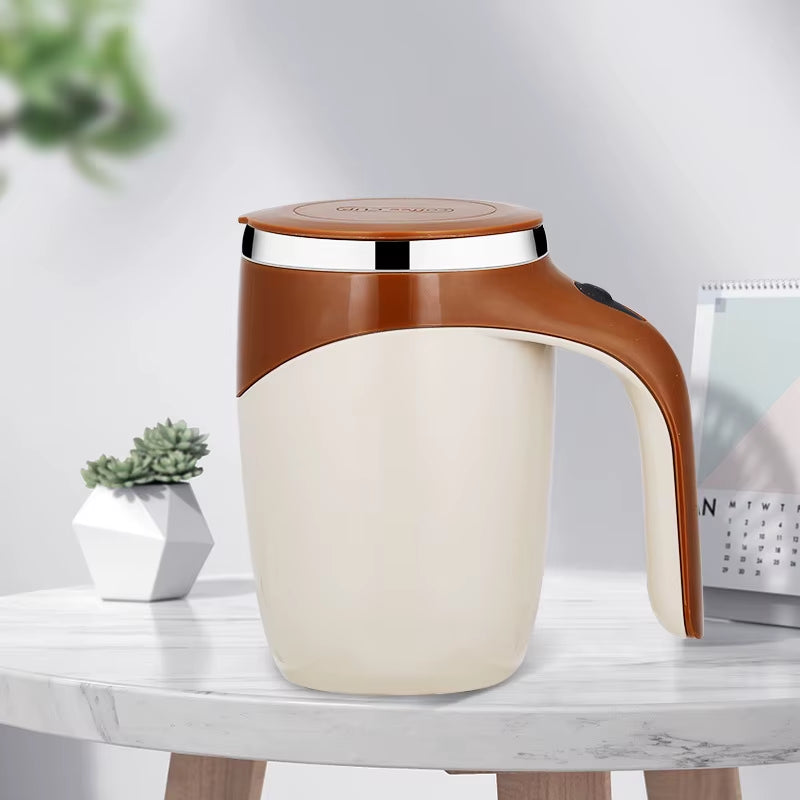 Rechargeable Automatic Stirring Mug - Portable Stainless Steel Electric Coffee Mixer with Magnetic Rotation for Home Use