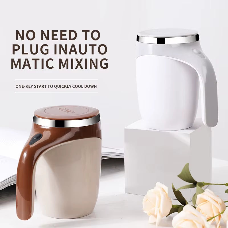 Rechargeable Automatic Stirring Mug - Portable Stainless Steel Electric Coffee Mixer with Magnetic Rotation for Home Use