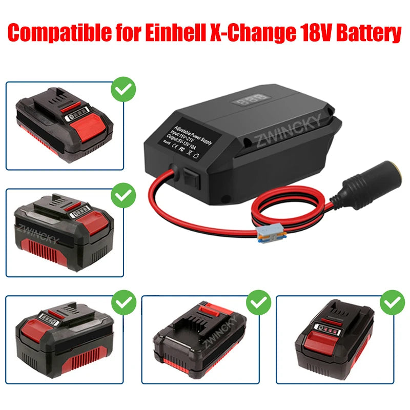 18V to 12V Battery Step-Down Converter Adapter with Car Socket