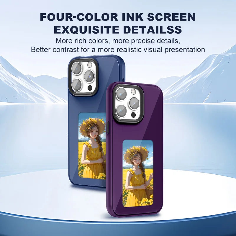 NFC E-Ink iPhone Case with 4-Color Display & Image Transfer (Battery-Free, iPhone 13/14/15 Pro Max)