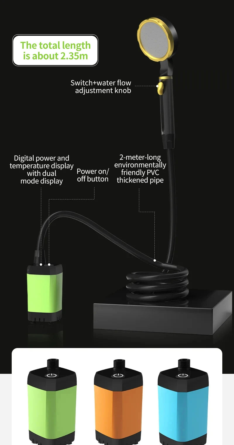 Smart Camping Shower Pump with Digital Display & 6000mAh Battery
