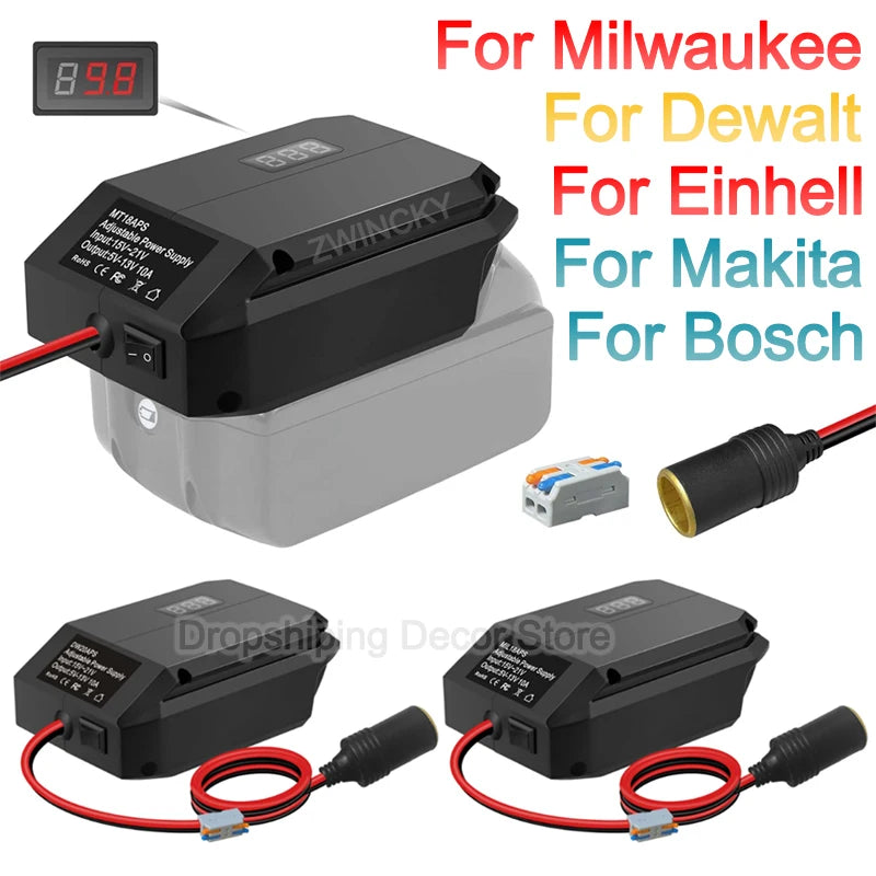 18V to 12V Battery Step-Down Converter Adapter with Car Socket