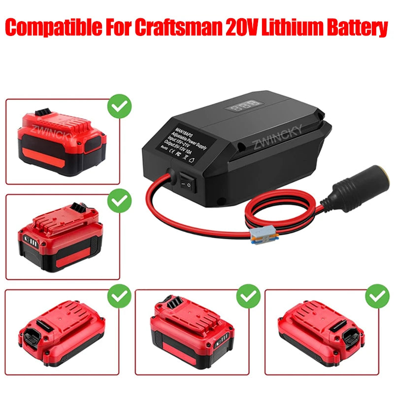 18V to 12V Battery Step-Down Converter Adapter with Car Socket