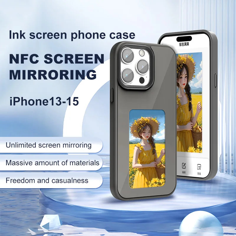 NFC E-Ink iPhone Case with 4-Color Display & Image Transfer (Battery-Free, iPhone 13/14/15 Pro Max)