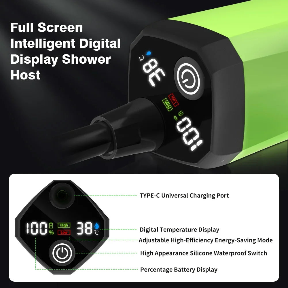 Smart Camping Shower Pump with Digital Display & 6000mAh Battery