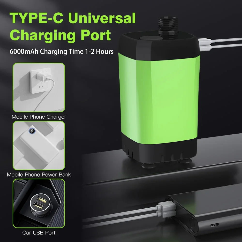 Smart Camping Shower Pump with Digital Display & 6000mAh Battery