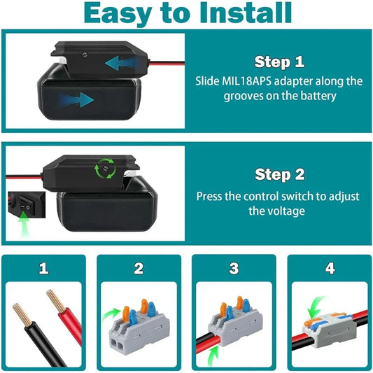 18V to 12V Battery Step-Down Converter Adapter with Car Socket