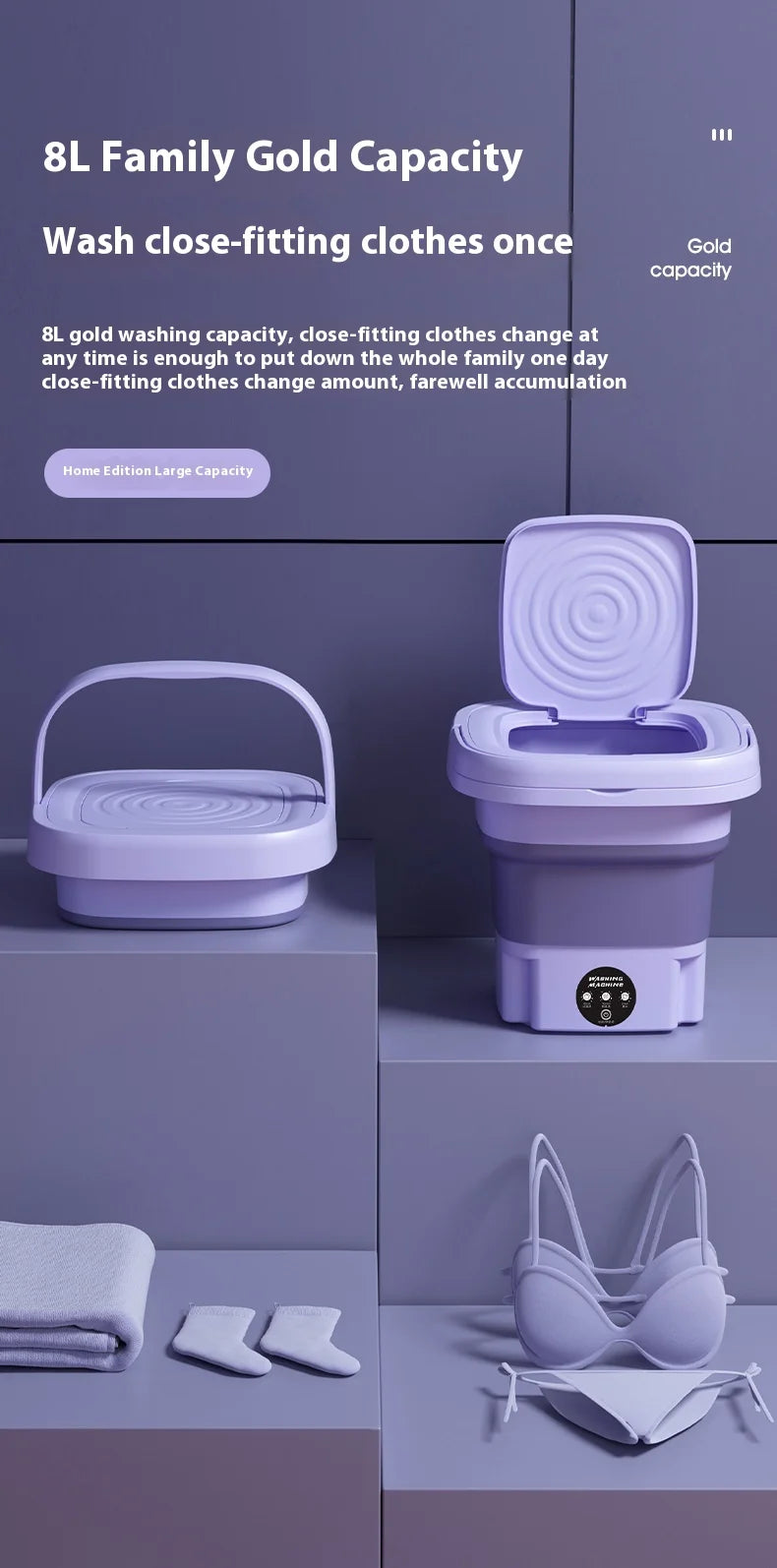 8L Portable Foldable Mini Washing Machine with Spin Dryer