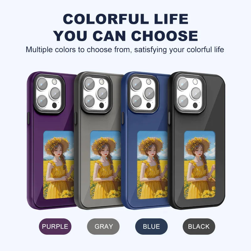 NFC E-Ink iPhone Case with 4-Color Display & Image Transfer (Battery-Free, iPhone 13/14/15 Pro Max)