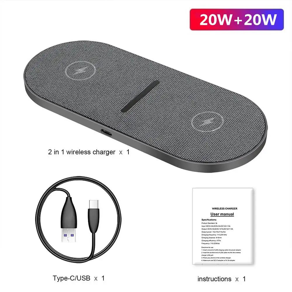 2-in-1 40W Wireless Fast Charging Dock for iPhone & Samsung