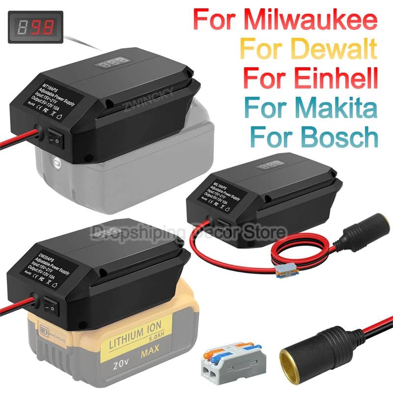 18V to 12V Battery Step-Down Converter Adapter with Car Socket