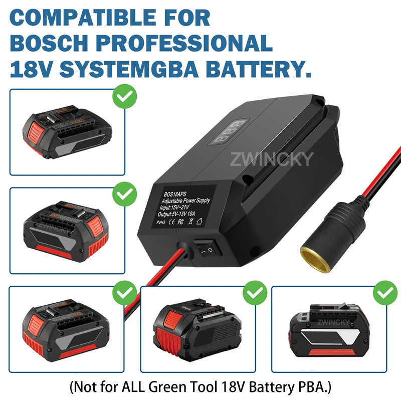 18V to 12V Battery Step-Down Converter Adapter with Car Socket